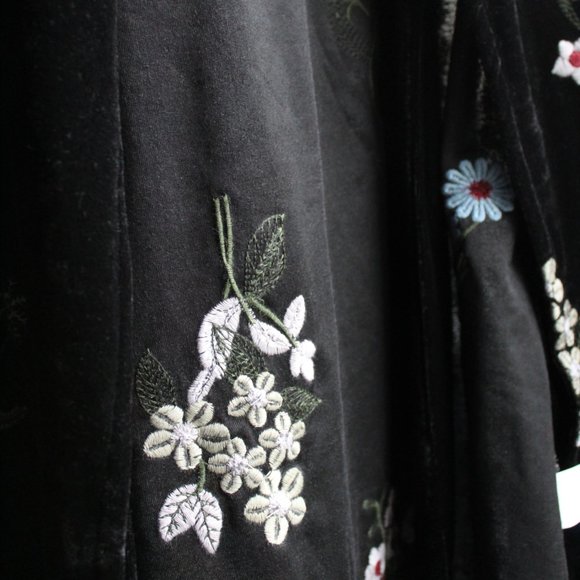 Black Velvet Embroidered Wrap Dress - Picture 2 of 6